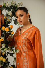 Serene By Zouj Stitched Co Ords Emb Cotton Suit-Rust