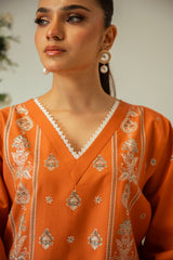 Serene By Zouj Stitched Co Ords Emb Cotton Suit-Rust