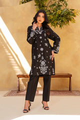 Yashfa Studio Stitched 2 Piece Solids Brazilian Lawn Suit-NOIR