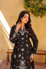 Yashfa Studio Stitched 2 Piece Solids Brazilian Lawn Suit-NOIR