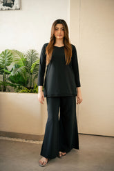 Zouj Stitched Co Ords Spring Solids Suit-Black Majesty