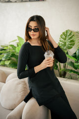 Zouj Stitched Co Ords Spring Solids Suit-Black Majesty