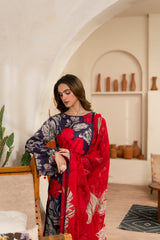 Feathers Unstitched 3 Piece Digital Printed Lawn Summer Suit-GARNET-FT452