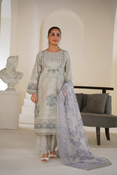 Threads & Weaves Light Sage Grey Embroidered Lawn Ready to Wear 3 Piece Suit-RTWL26107S