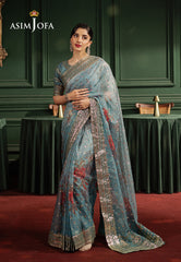 Asim Jofa Premium Festive Ajpf-27 Printed Embroidered Saree 2 Pcs