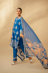 Zouj Unstitched 3 Piece Chikankari Lawn Edit Suit-Sapphire Spark