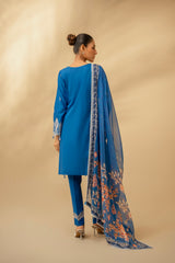 Zouj Unstitched 3 Piece Chikankari Lawn Edit Suit-Sapphire Spark