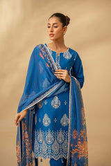 Zouj Unstitched 3 Piece Chikankari Lawn Edit Suit-Sapphire Spark