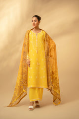 Zouj Unstitched 3 Piece Chikankari Lawn Edit Suit-Honey Yellow
