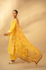Zouj Unstitched 3 Piece Chikankari Lawn Edit Suit-Honey Yellow