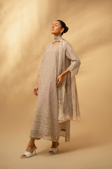 Zouj Unstitched 3 Piece Chikankari Lawn Edit Suit-Frosted Silver