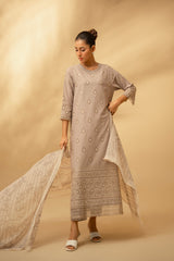 Zouj Unstitched 3 Piece Chikankari Lawn Edit Suit-Frosted Silver