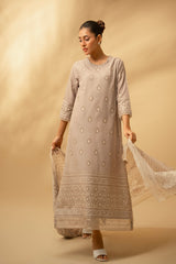 Zouj Unstitched 3 Piece Chikankari Lawn Edit Suit-Frosted Silver