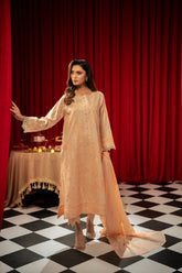 Freesia By Zouj 3 Piece Festive Edit-Peach Elan