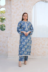 Threads & Weaves Stitched 2 Piece Lawn Collection'2025-Serene Blue Floral Lawn Suit-RTWL25101