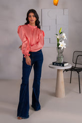 Kross Kulture Stitched Royal Silk Solid Charmeuse Silk Top