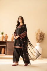 Tiraz Stitched 3 Piece Summer Suit-Gul