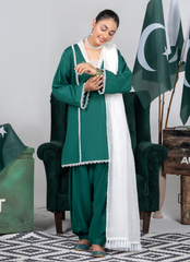 Ahlam By Safa Textile Stitched 3 Piece Summer Independence Edit Suit-Bottle Green