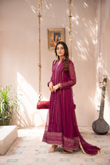 Saffiya By Manahils Stitched 3 Piece Formals Collection'-2025KURTI 106-MAGENTA HAZE