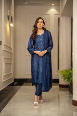 The Silk Allure By Zouj Unstitched 3 Piece Sheesha Silk Collection'2025-Aqua Breeze