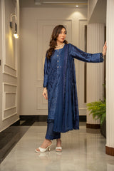 The Silk Allure By Zouj Unstitched 3 Piece Sheesha Silk Collection'2025-Aqua Breeze