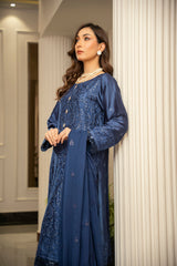 The Silk Allure By Zouj Unstitched 3 Piece Sheesha Silk Collection'2025-Aqua Breeze