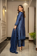 The Silk Allure By Zouj Unstitched 3 Piece Sheesha Silk Collection'2025-Aqua Breeze