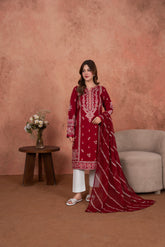 Feathers Unstitched 3 Piece Emb Lawn Summer Suit-Burgundy Royale Festive-Embroidered 3pc