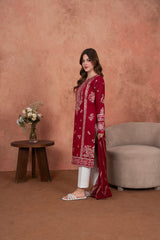 Feathers Unstitched 3 Piece Emb Lawn Summer Suit-Burgundy Royale Festive-Embroidered 3pc