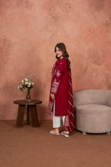 Feathers Unstitched 3 Piece Emb Lawn Summer Suit-Burgundy Royale Festive-Embroidered 3pc