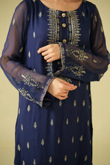 Satrang By Zouj Unstitched 3 Piece Formals Suit-Navy Dusk