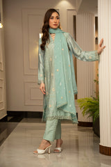 The Silk Allure By Zouj Unstitched 3 Piece Sheesha Silk Collection'2025-Starlit Azure