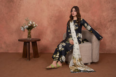 Feathers Unstitched 3 Piece Digital Printed Lawn Summer Suit-Noir Magnolia Luxe-FT718