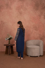 Feathers Unstitched 2 Piece Emb Lawn Summer Suit-Sapphire Regency-Embroidered 2pc
