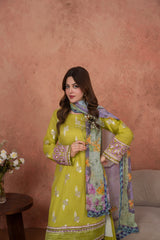 Feathers Unstitched 3 Piece Emb Lawn Summer Suit-Citrine Whisper-FT694