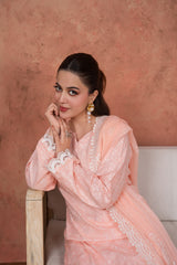 Feathers Unstitched 3 Piece Emb Lawn Summer Suit-Peach Opaline Heirloom-Embroidered 3pc