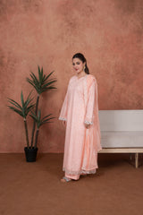 Feathers Unstitched 3 Piece Emb Lawn Summer Suit-Peach Opaline Heirloom-Embroidered 3pc