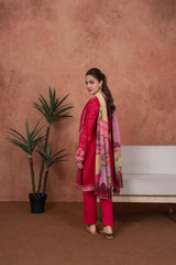 Feathers Unstitched 3 Piece Emb Lawn Summer Suit-Fuchsia Cameo Trim-Embroidered 3pc