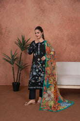 Feathers Unstitched 3 Piece Emb Lawn Summer Suit-Noir Botanica Statement-Embroidered 3pc