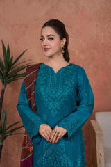 Feathers Unstitched 3 Piece Emb Lawn Summer Suit-Teal Sultanate-Embroidered 3pc