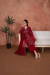 Feathers Unstitched 3 Piece Emb Lawn Summer Suit-Crimson Mehr Royale-Embroidered 3pc