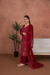 Feathers Unstitched 3 Piece Emb Lawn Summer Suit-Crimson Mehr Royale-Embroidered 3pc