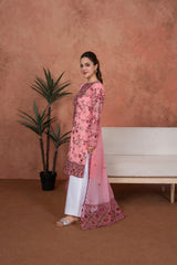 Feathers Unstitched 3 Piece Emb Lawn Summer Suit-Rosewood Heirloom-Embroidered 3pc