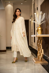 Ensembles By Zouj Unstitched 3 Piece Chiffon Edit Collection'2025-Ivory Elegance