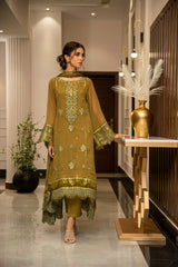 Ensembles By Zouj Unstitched 3 Piece Chiffon Edit Collection'2025-Olive Allure