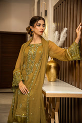 Ensembles By Zouj Unstitched 3 Piece Chiffon Edit Collection'2025-Olive Allure