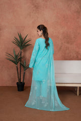 Feathers Unstitched 3 Piece Emb Lawn Summer Suit-Aqua Lumière-Embroidered 3pc