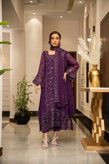 Ensembles By Zouj Unstitched 3 Piece Chiffon Edit Collection'2025-Violet Viel