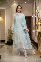 Ensembles By Zouj Unstitched 3 Piece Chiffon Edit Collection'2025-Frosted Blue