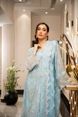 Ensembles By Zouj Unstitched 3 Piece Chiffon Edit Collection'2025-Frosted Blue